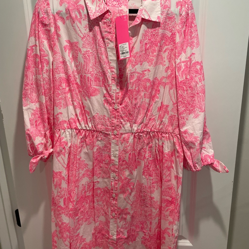 Lilly Pulitzer Pink and White Tropical Print Shirt Dress